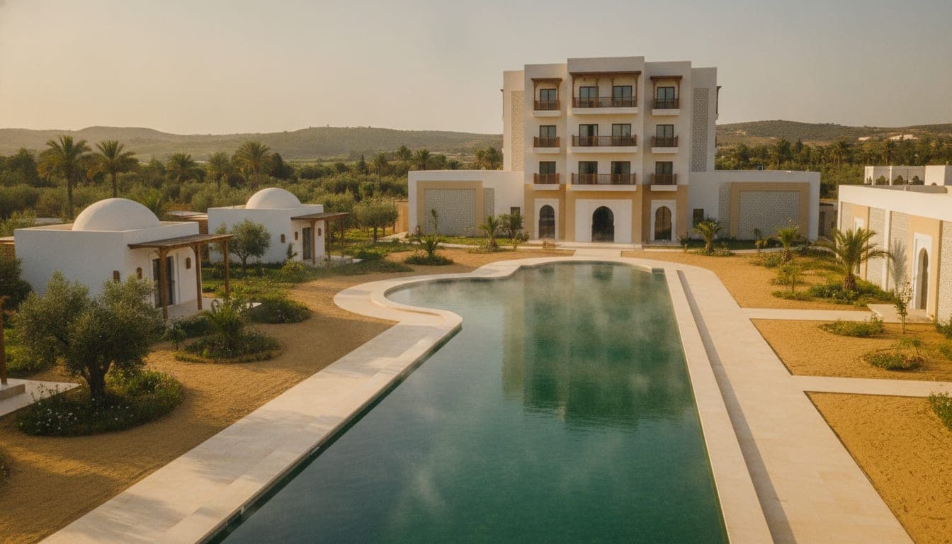 The resort hotel, pool and garden bungalows