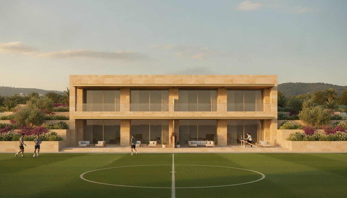 The athletic recovery centre overlooking the football training pitch