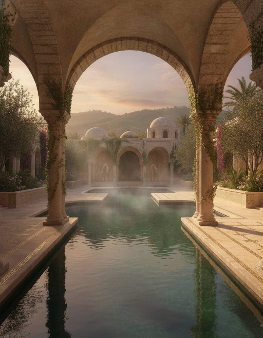 A Roman-heritage thermal bath courtyard