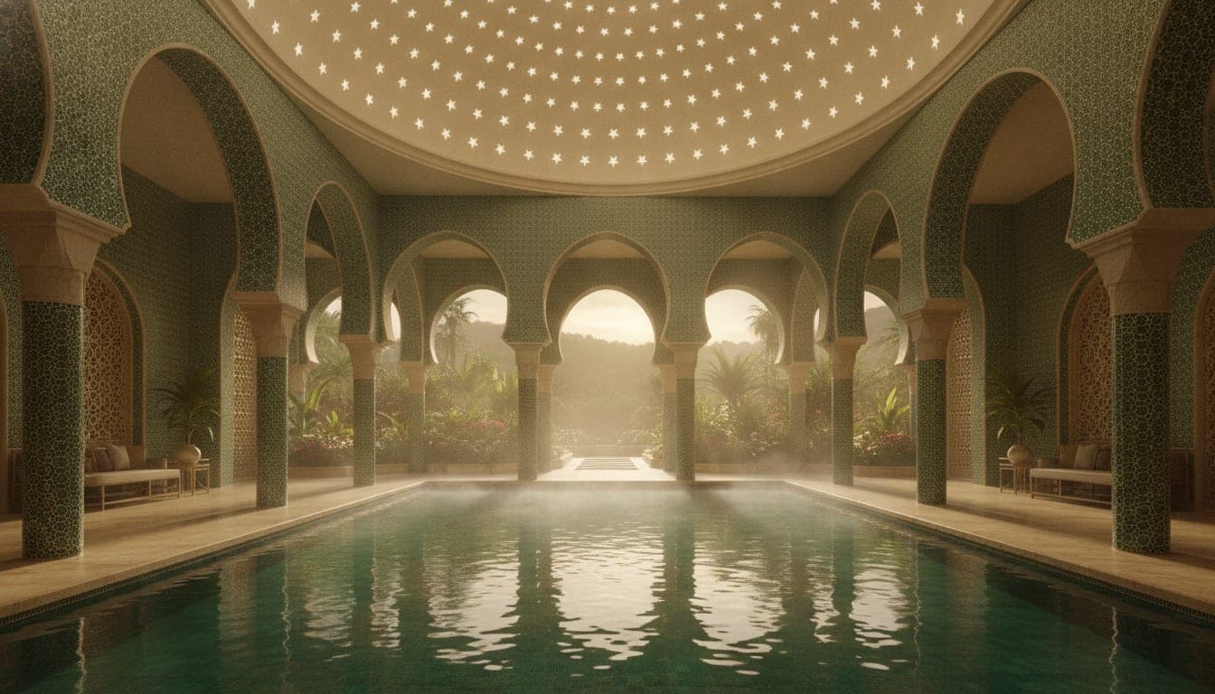 The thermal bath hall with Moorish arches